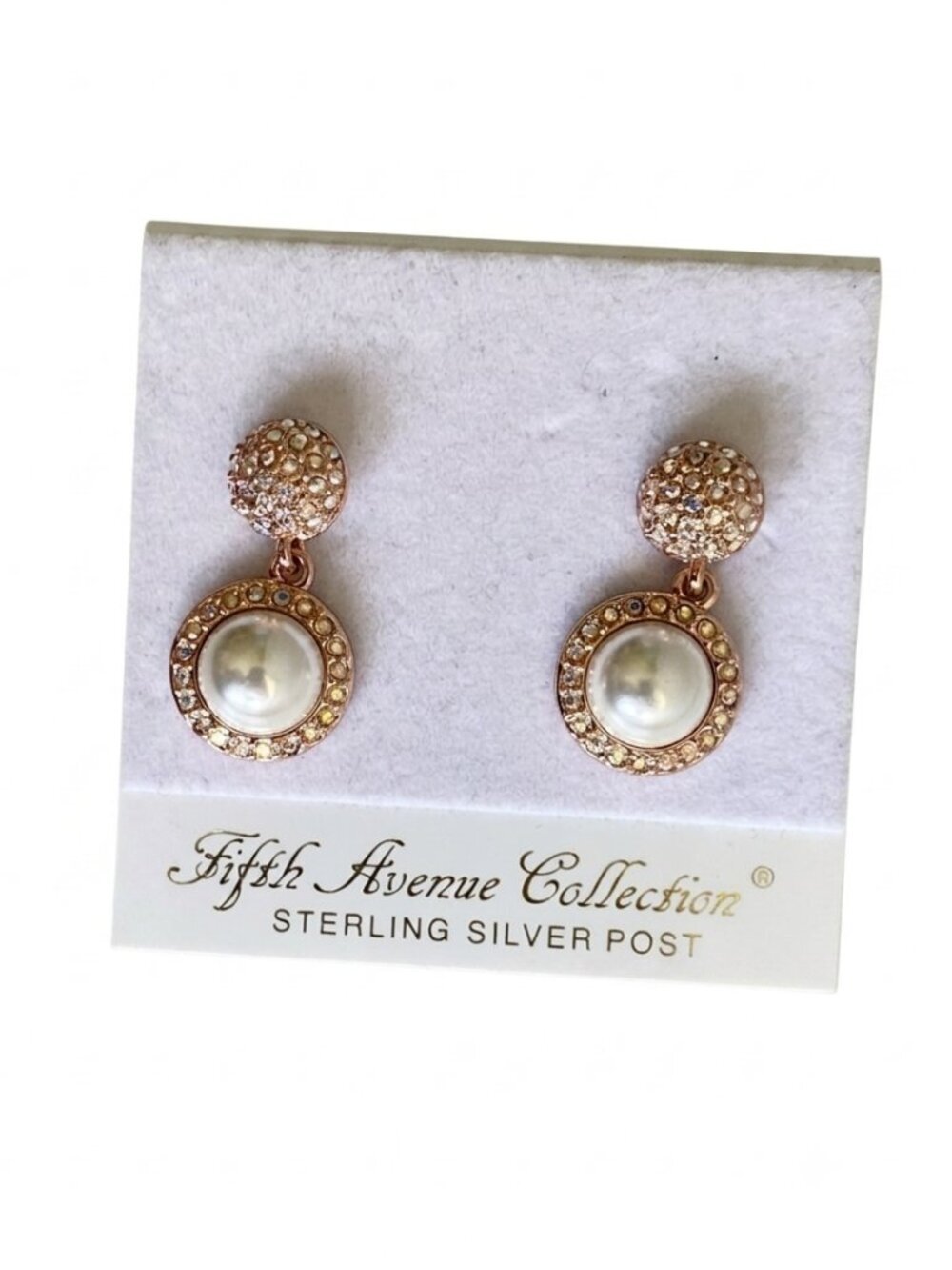 Fifth Avenue Butler Pearl AB Swarovski Crystal Drop Earrings Rose Gold Tone NWT​